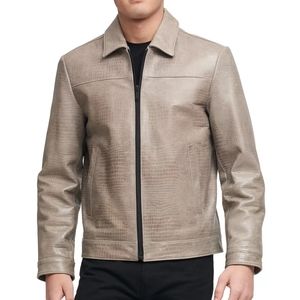 New! DKNY Men's Croc Embossed Real Leather Jacket Size XXL
